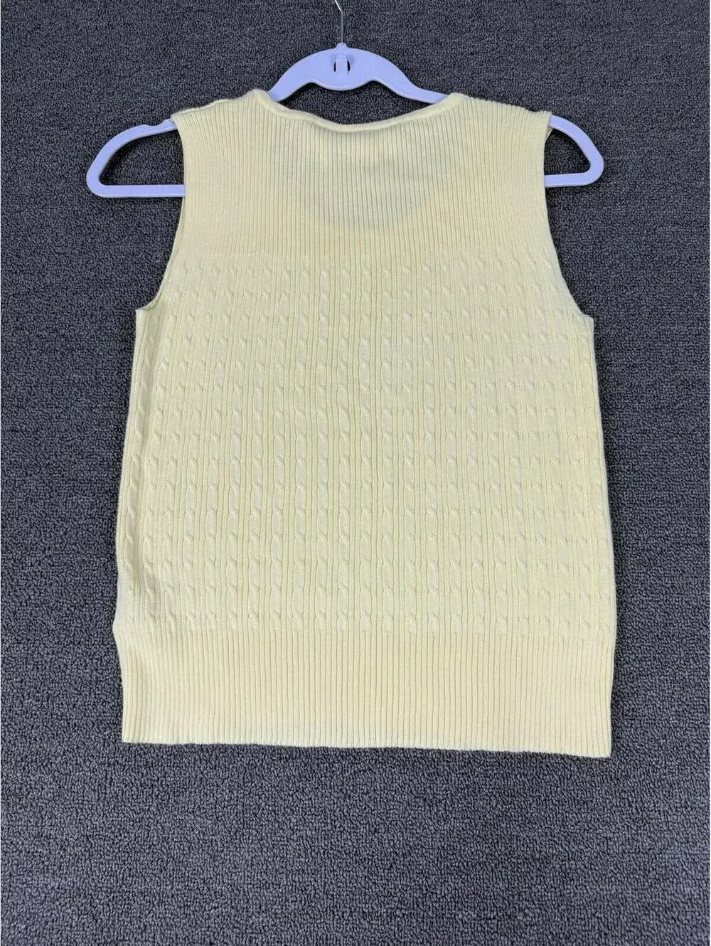 Vintage Liz Sport Womens  S Lemon Yellow Cable Knit Tank Office Preppy Heritage - Picture 2 of 4